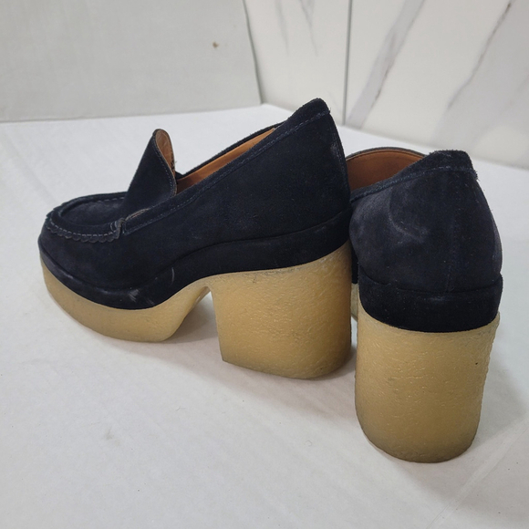 MARC FISHER Lina Platform Loafer suede Black platform 9 New $160, Defected - Picture 3 of 12